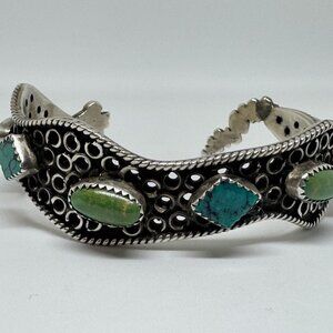 Native American Sterling Silver Cuff with inlaid Turquoise